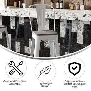 English Elm Kai 30" High Commercial-Grade Metal Bar Stool with Removable Back for Indoor and Outdoor Use Gray Seat/White Frame CH-31320-30GB-WH-PL2G-GG