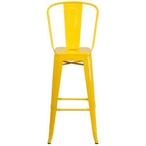 English Elm Kai Commercial Grade 30" High Metal Indoor-Outdoor Barstool with Versatile Removable Backrest Yellow CH-31320-30GB-YL-GG