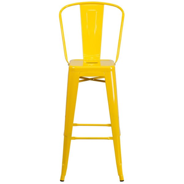 English Elm Kai Commercial Grade 30" High Metal Indoor-Outdoor Barstool with Versatile Removable Backrest Yellow CH-31320-30GB-YL-GG