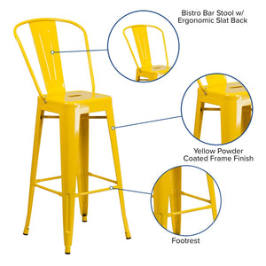 English Elm Kai Commercial Grade 30" High Metal Indoor-Outdoor Barstool with Versatile Removable Backrest Yellow CH-31320-30GB-YL-GG