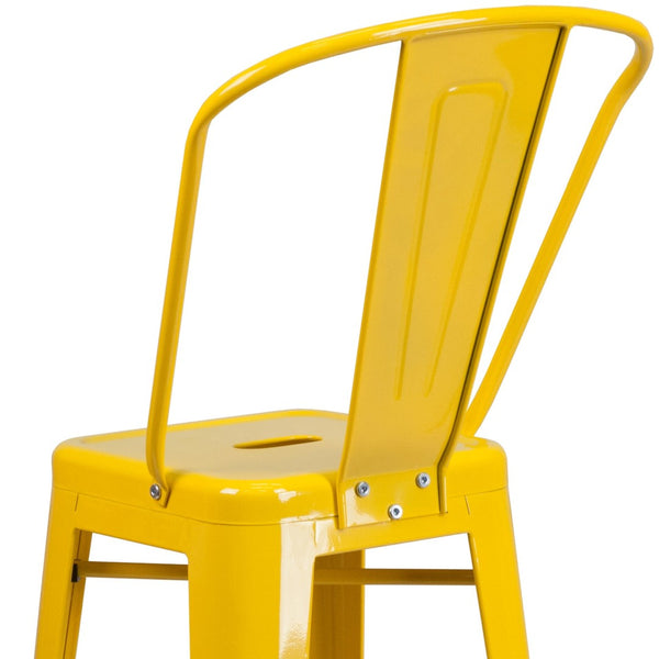English Elm Kai Commercial Grade 30" High Metal Indoor-Outdoor Barstool with Versatile Removable Backrest Yellow CH-31320-30GB-YL-GG