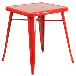 English Elm Prince Commercial-Grade Indoor-Outdoor Metal Cafe Table for Stylish Space-Saving Dining Solutions Red 23.75" Square CH-31330-29-RED-GG