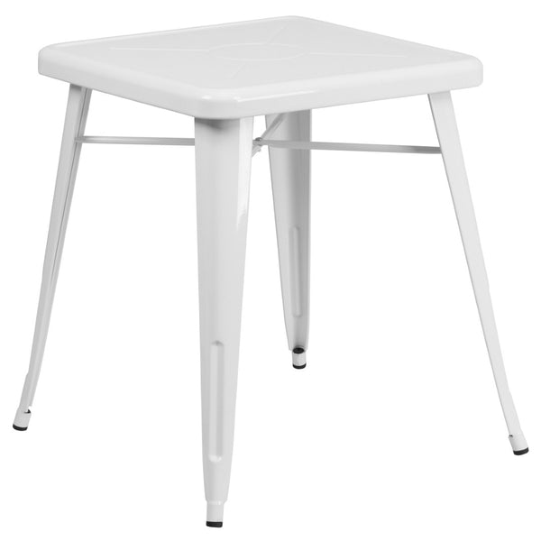English Elm Prince Commercial-Grade Indoor-Outdoor Metal Cafe Table for Stylish Space-Saving Dining Solutions White 23.75" Square CH-31330-29-WH-GG