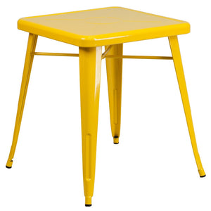 English Elm Prince Commercial-Grade Indoor-Outdoor Metal Cafe Table for Stylish Space-Saving Dining Solutions Yellow 23.75" Square CH-31330-29-YL-GG