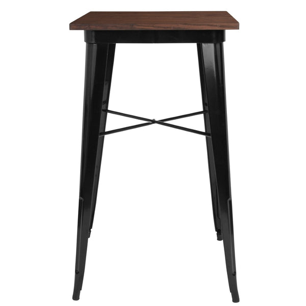 English Elm Prince 23.5" Square Black Metal Bar Height Table with Rustic Walnut Top for Stylish Dining Spaces CH-31330-40M1-BK-GG