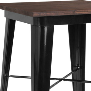 English Elm Prince 23.5" Square Black Metal Bar Height Table with Rustic Walnut Top for Stylish Dining Spaces CH-31330-40M1-BK-GG