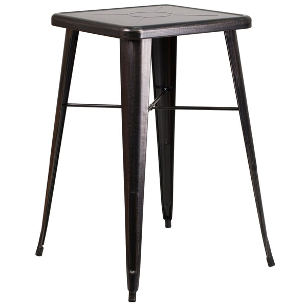 English Elm Aaron Commercial Grade Bar Height Table - Durable Metal Design for Indoor & Outdoor Spaces Black-Antique Gold 23.75" Square CH-31330-BQ-GG