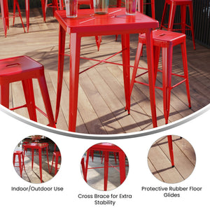 English Elm Aaron Commercial Grade Bar Height Table - Durable Metal Design for Indoor & Outdoor Spaces Red 23.75" Square CH-31330-RED-GG