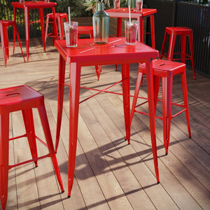 English Elm Aaron Commercial Grade Bar Height Table - Durable Metal Design for Indoor & Outdoor Spaces Red 23.75" Square CH-31330-RED-GG