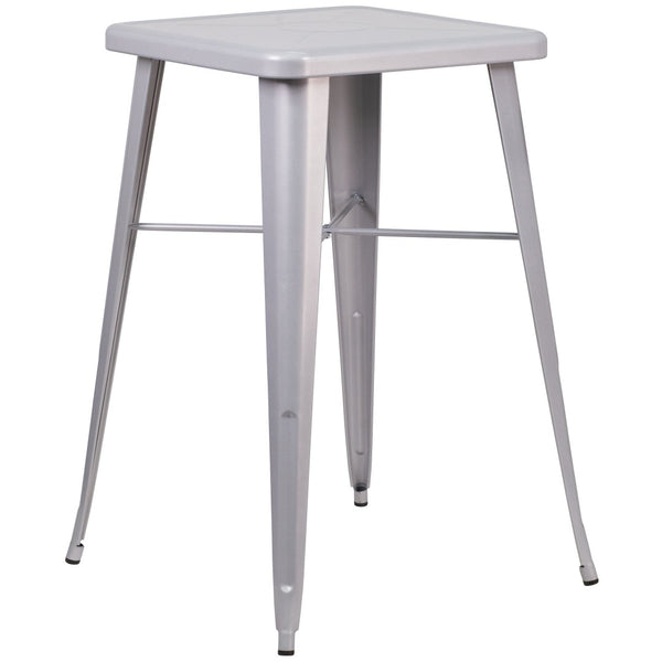 English Elm Aaron Commercial Grade Bar Height Table - Durable Metal Design for Indoor & Outdoor Spaces Silver 23.75" Square CH-31330-SIL-GG