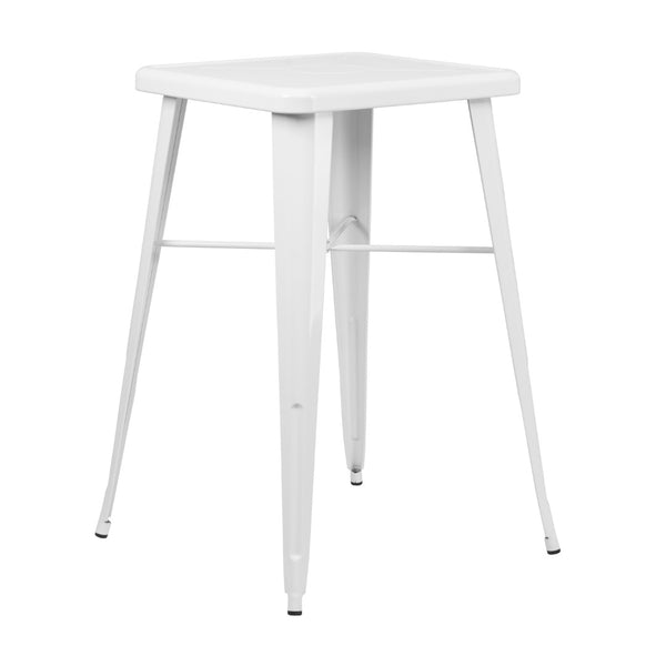 English Elm Aaron Commercial Grade Bar Height Table - Durable Metal Design for Indoor & Outdoor Spaces White 23.75" Square CH-31330-WH-GG