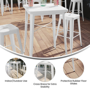 English Elm Aaron Commercial Grade Bar Height Table - Durable Metal Design for Indoor & Outdoor Spaces White 23.75" Square CH-31330-WH-GG