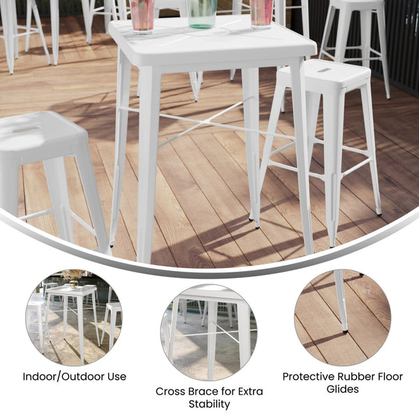English Elm Aaron Commercial Grade Bar Height Table - Durable Metal Design for Indoor & Outdoor Spaces White 23.75" Square CH-31330-WH-GG