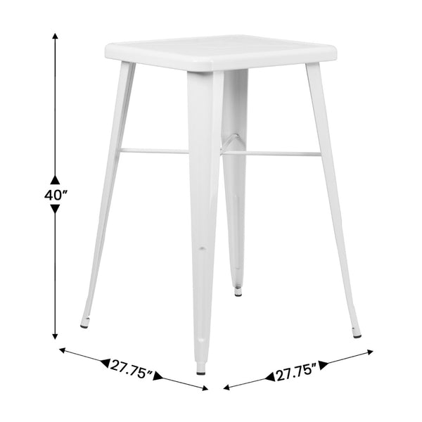 English Elm Aaron Commercial Grade Bar Height Table - Durable Metal Design for Indoor & Outdoor Spaces White 23.75" Square CH-31330-WH-GG