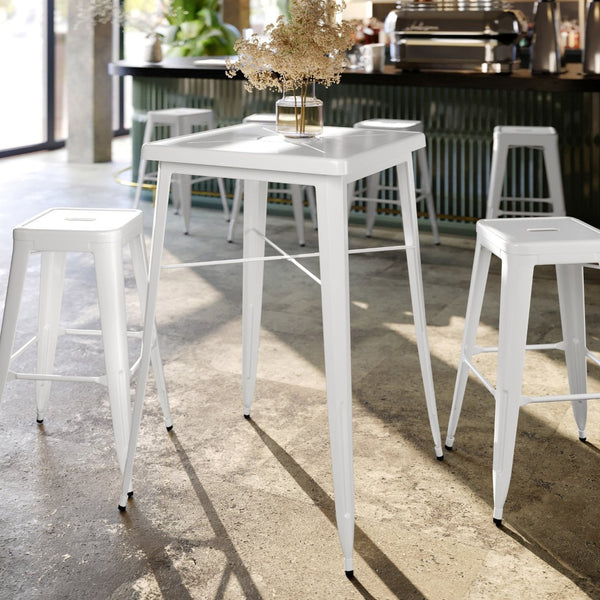 English Elm Aaron Commercial Grade Bar Height Table - Durable Metal Design for Indoor & Outdoor Spaces White 23.75" Square CH-31330-WH-GG