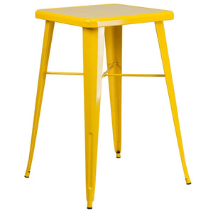 English Elm Aaron Commercial Grade Bar Height Table - Durable Metal Design for Indoor & Outdoor Spaces Yellow 23.75" Square CH-31330-YL-GG