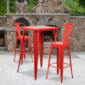 English Elm Gable Commercial Grade Metal Bar Table Set with Two Ergonomic Stools for Indoor-Outdoor Use Red 23.75" Square CH-31330B-2-30GB-RED-GG