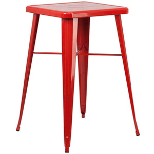 English Elm Stone Commercial Grade Indoor-Outdoor Bar Table Set with Stackable Backless Stools for Versatile Spaces Red 23.75" Square CH-31330B-2-30SQ-RED-GG