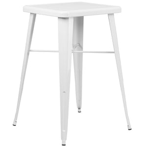 English Elm Stone Commercial Grade Indoor-Outdoor Bar Table Set with Stackable Backless Stools for Versatile Spaces White 23.75" Square CH-31330B-2-30SQ-WH-GG
