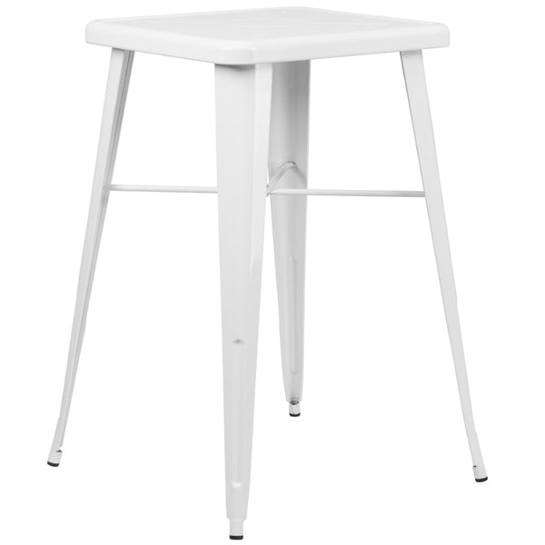 English Elm Stone Commercial Grade Indoor-Outdoor Bar Table Set with Stackable Backless Stools for Versatile Spaces White 23.75" Square CH-31330B-2-30SQ-WH-GG