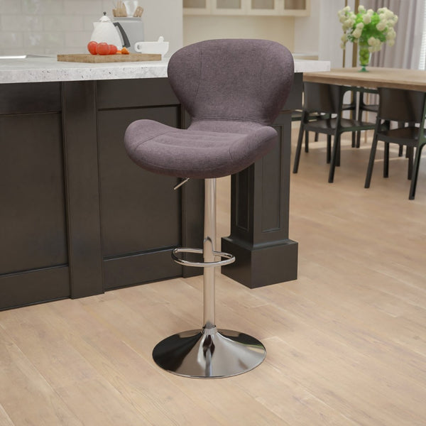 English Elm Francis Adjustable Height Barstool with Curved Back and Chrome Base for Contemporary Home Style Charcoal Fabric CH-321-BKFAB-GG