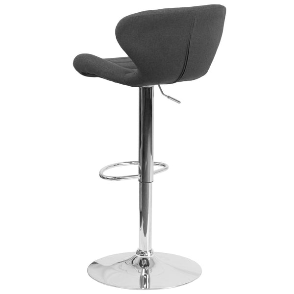 English Elm Francis Adjustable Height Barstool with Curved Back and Chrome Base for Contemporary Home Style Charcoal Fabric CH-321-BKFAB-GG
