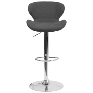 English Elm Francis Adjustable Height Barstool with Curved Back and Chrome Base for Contemporary Home Style Charcoal Fabric CH-321-BKFAB-GG