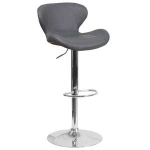 English Elm Francis Contemporary Adjustable Height Barstool with Curved Back and Stylish Chrome Base Design Gray Vinyl CH-321-GY-GG