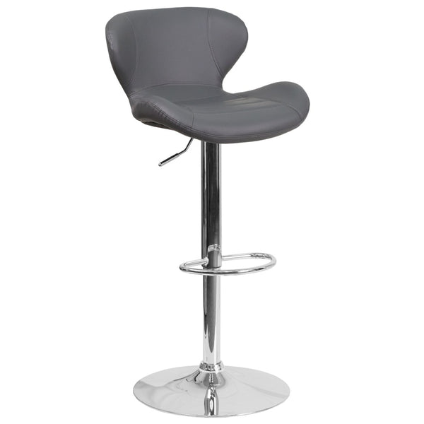 English Elm Francis Contemporary Adjustable Height Barstool with Curved Back and Stylish Chrome Base Design Gray Vinyl CH-321-GY-GG
