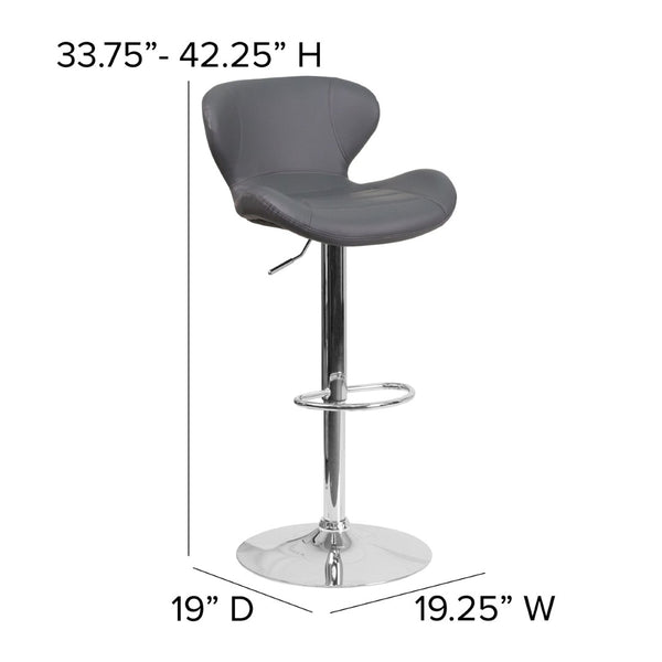 English Elm Francis Contemporary Adjustable Height Barstool with Curved Back and Stylish Chrome Base Design Gray Vinyl CH-321-GY-GG