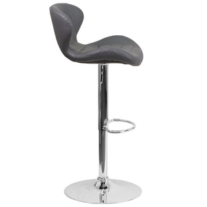 English Elm Francis Contemporary Adjustable Height Barstool with Curved Back and Stylish Chrome Base Design Gray Vinyl CH-321-GY-GG