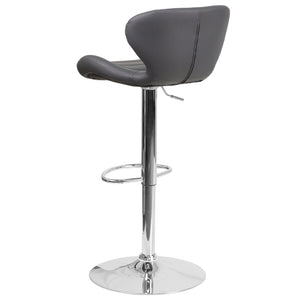 English Elm Francis Contemporary Adjustable Height Barstool with Curved Back and Stylish Chrome Base Design Gray Vinyl CH-321-GY-GG