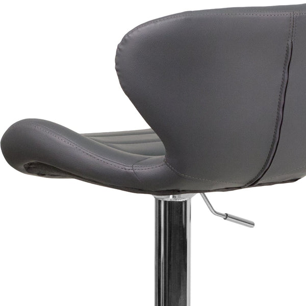 English Elm Francis Contemporary Adjustable Height Barstool with Curved Back and Stylish Chrome Base Design Gray Vinyl CH-321-GY-GG