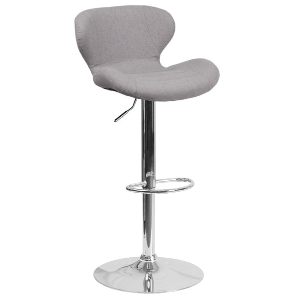 English Elm Francis Adjustable Height Barstool with Curved Back and Chrome Base for Contemporary Home Style Gray Fabric CH-321-GYFAB-GG