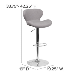 English Elm Francis Adjustable Height Barstool with Curved Back and Chrome Base for Contemporary Home Style Gray Fabric CH-321-GYFAB-GG