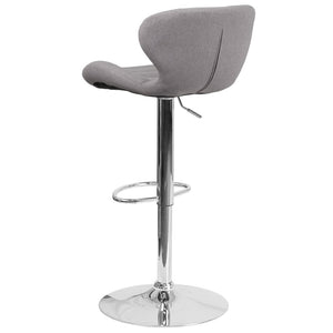English Elm Francis Adjustable Height Barstool with Curved Back and Chrome Base for Contemporary Home Style Gray Fabric CH-321-GYFAB-GG