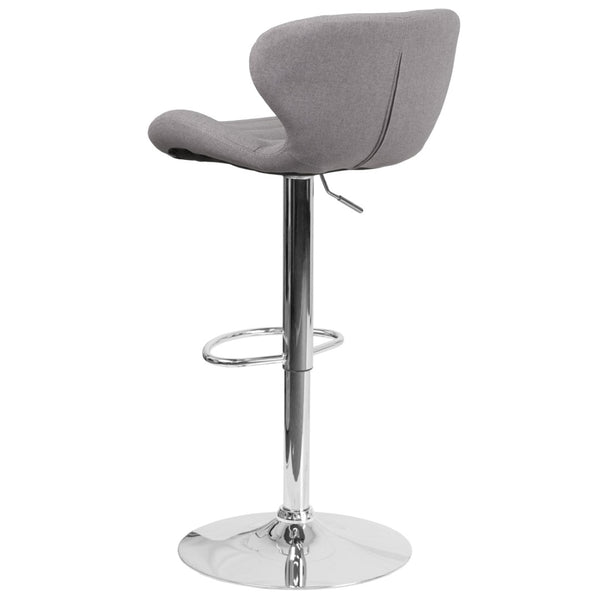 English Elm Francis Adjustable Height Barstool with Curved Back and Chrome Base for Contemporary Home Style Gray Fabric CH-321-GYFAB-GG