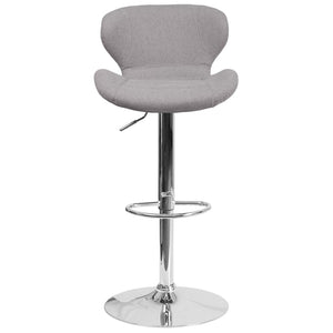 English Elm Francis Adjustable Height Barstool with Curved Back and Chrome Base for Contemporary Home Style Gray Fabric CH-321-GYFAB-GG