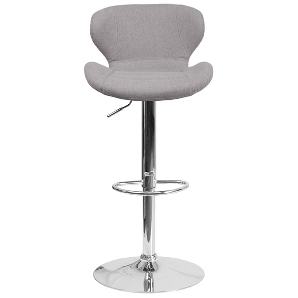 English Elm Francis Adjustable Height Barstool with Curved Back and Chrome Base for Contemporary Home Style Gray Fabric CH-321-GYFAB-GG
