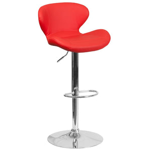 English Elm Francis Contemporary Adjustable Height Barstool with Curved Back and Stylish Chrome Base Design Red Vinyl CH-321-RED-GG