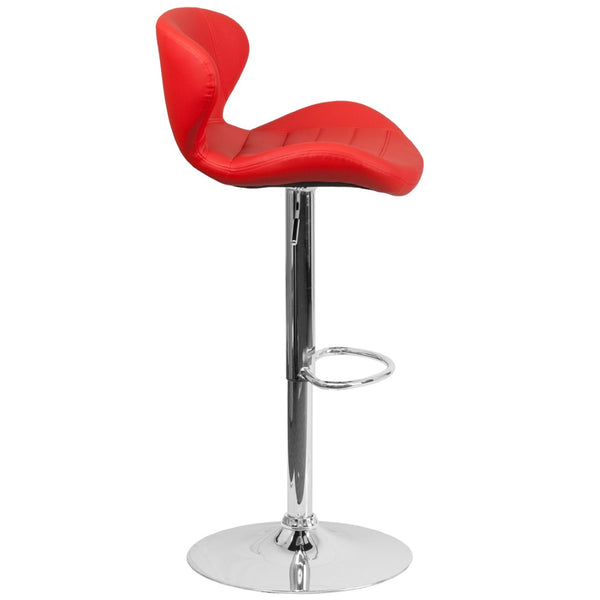 English Elm Francis Contemporary Adjustable Height Barstool with Curved Back and Stylish Chrome Base Design Red Vinyl CH-321-RED-GG