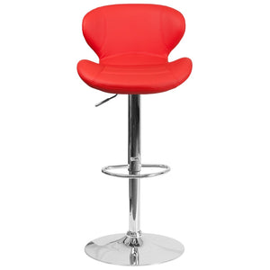 English Elm Francis Contemporary Adjustable Height Barstool with Curved Back and Stylish Chrome Base Design Red Vinyl CH-321-RED-GG