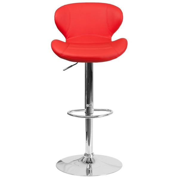 English Elm Francis Contemporary Adjustable Height Barstool with Curved Back and Stylish Chrome Base Design Red Vinyl CH-321-RED-GG