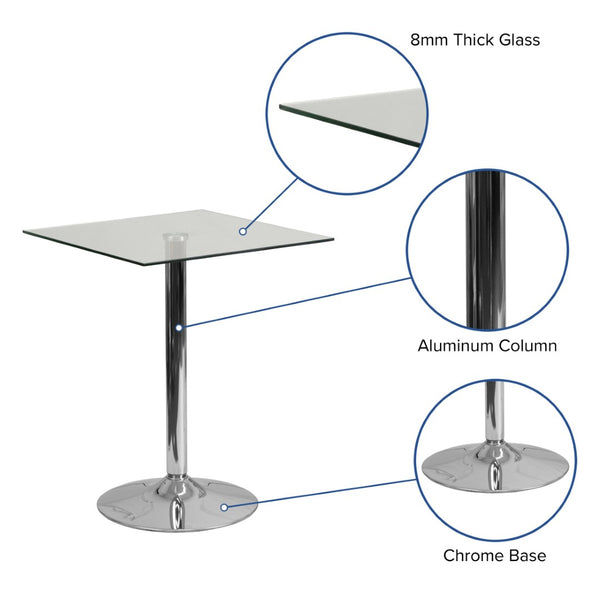English Elm Fredrick 23.75'' Square Glass Table with Polished Chrome Base – Modern, Durable & Space-Saving Design! CH-4-GG