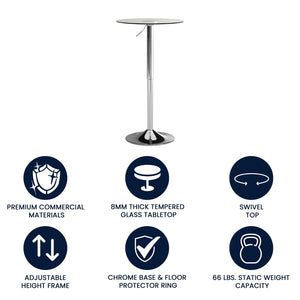 English Elm Chad 23.5'' Round Adjustable Height Glass Table - Elegant Design for Modern Homes & Events CH-5-GG