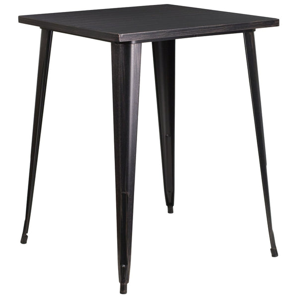 English Elm Nolan Commercial Grade Bar Height Table for Indoor and Outdoor Use - Durable, Stylish, Versatile Design Black-Antique Gold 31.5" Square CH-51040-40-BQ-GG