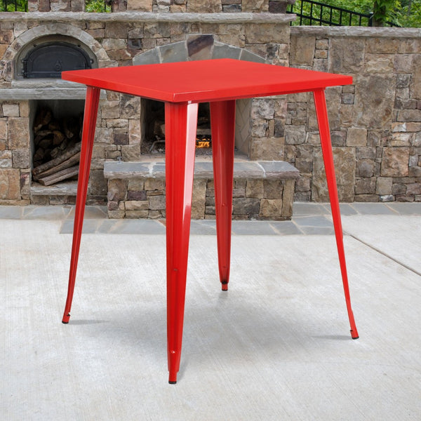 English Elm Nolan Commercial Grade Bar Height Table for Indoor and Outdoor Use - Durable, Stylish, Versatile Design Red 31.5" Square CH-51040-40-RED-GG