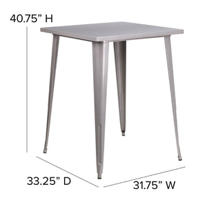 English Elm Nolan Commercial Grade Bar Height Table for Indoor and Outdoor Use - Durable, Stylish, Versatile Design Silver 31.5" Square CH-51040-40-SIL-GG