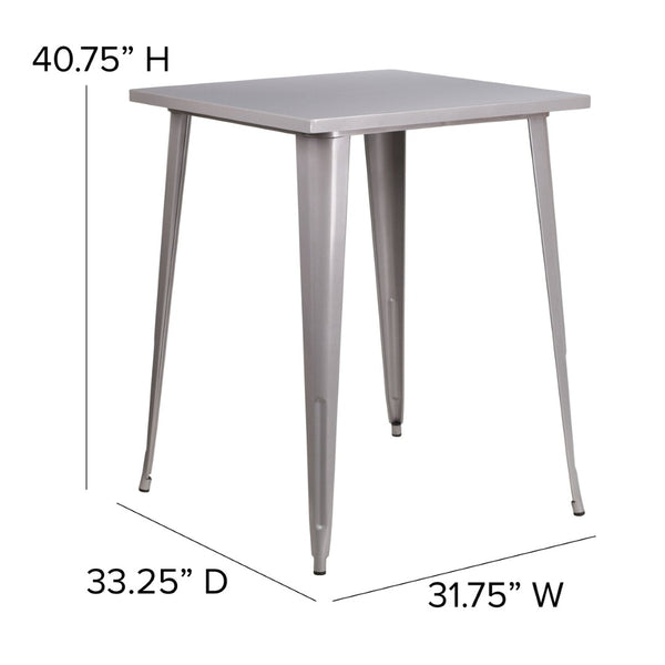 English Elm Nolan Commercial Grade Bar Height Table for Indoor and Outdoor Use - Durable, Stylish, Versatile Design Silver 31.5" Square CH-51040-40-SIL-GG
