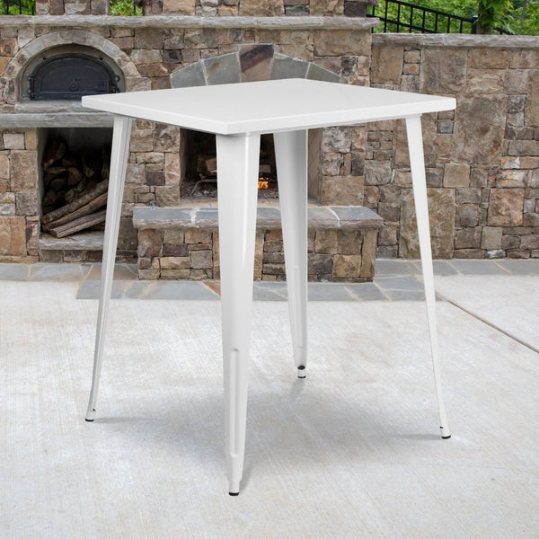 English Elm Nolan Commercial Grade Bar Height Table for Indoor and Outdoor Use - Durable, Stylish, Versatile Design White 31.5" Square CH-51040-40-WH-GG